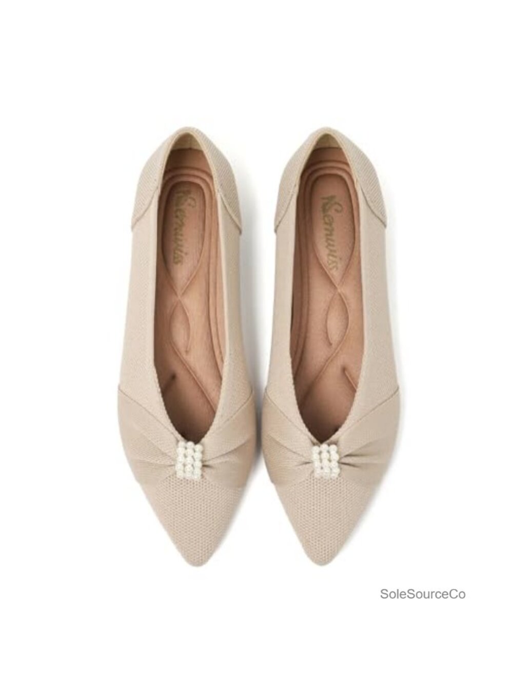 Women's Pointed Toe Pearl Knit Ballet Flats Memory Foam Slip Resistant